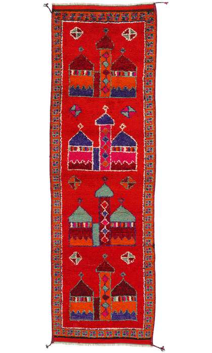 3 x 11 Vintage Red Kurdish Mosque Pictorial Rug 53908