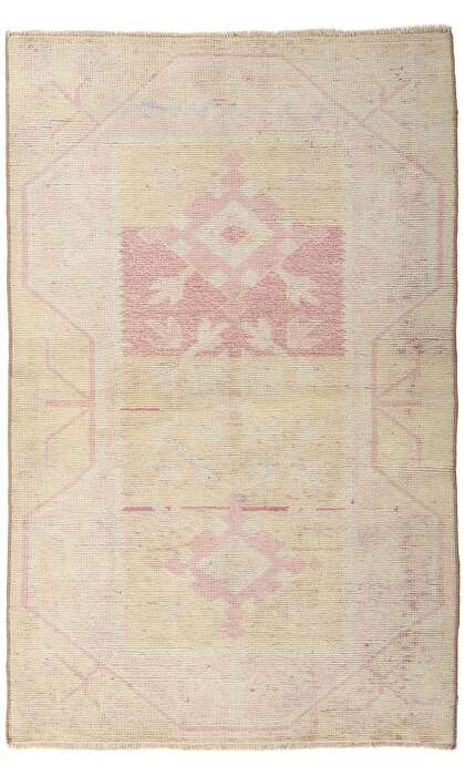 3 x 4 Vintage Pastel Turkish Oushak Rug 53932