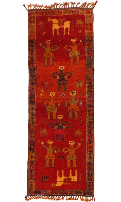 4 x 11 Vintage Red Kurdish Pictorial Rug Runner 53887