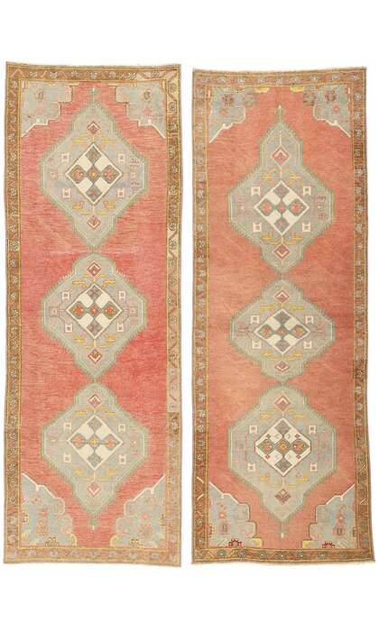 3 x 10 Vintage Red Turkish Oushak Rug 53918 Matching Pair of Carpet Runners
