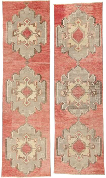 3 x 11 Vintage Red Turkish Oushak Rug 53916 Matching Pair of Runners