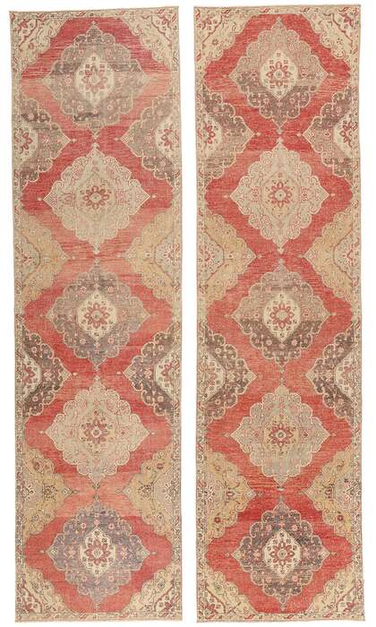 3 x 12 Vintage Red Turkish Oushak Rug 53912 Matching Pair Carpet Runners