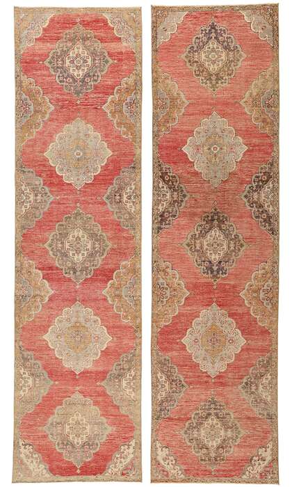 3 x 12 Vintage Red Turkish Oushak Rug 53913 Matching Pair Carpet Runners