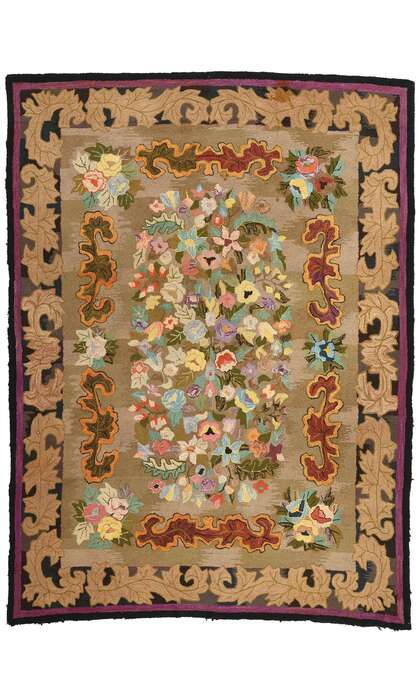 9 x 12 Antique American Floral Hooked Rug 74176