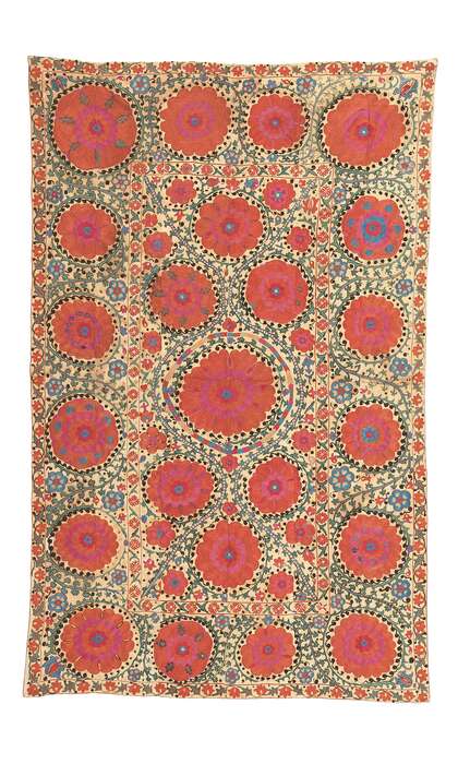 4 x 5 Antique Uzbek Suzani Tapestry 78199