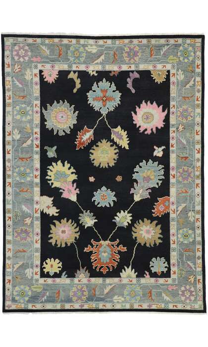 9 x 12 Colorful Black Oushak Rug 30505