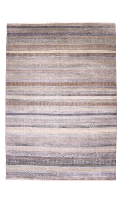 10 x 14 Transitional Wool and Silk Striped Rug 30013