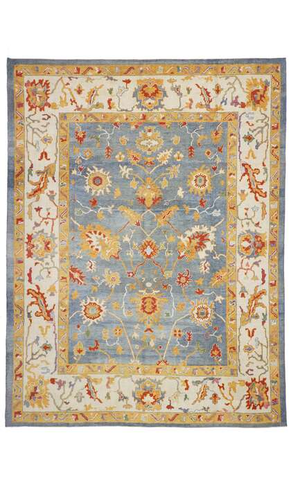 11 x 15 Colorful Turkish Blue Oushak Rug 52368