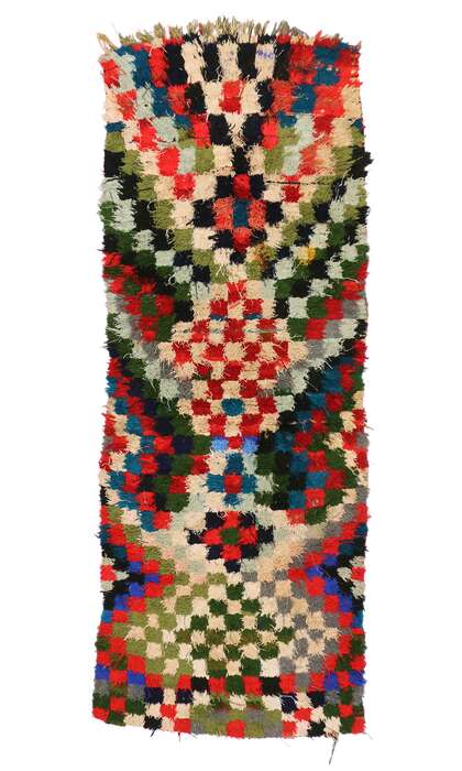 3 x 8 Vintage Checkered Moroccan Rag Rug 20381