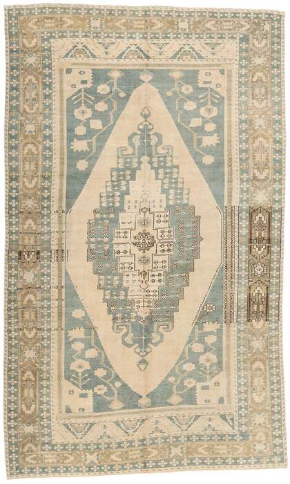 7 x 11 Vintage Green Turkish Oushak Rug 53681