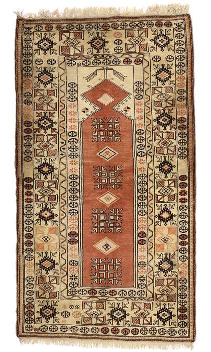 4 x 7 Vintage Turkish Oushak Prayer Rug 78217