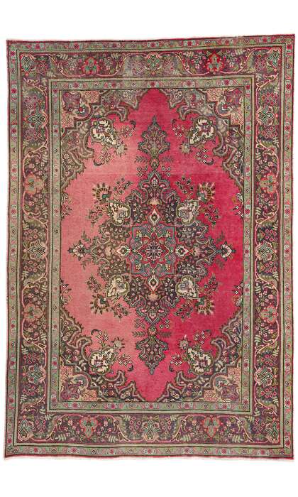 7 x 10 Vintage Pink Persian Tabriz Rug 76465