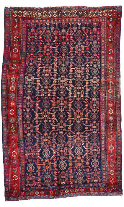 5 x 7 Antique Navy Blue Persian Kurdish Rug 61167