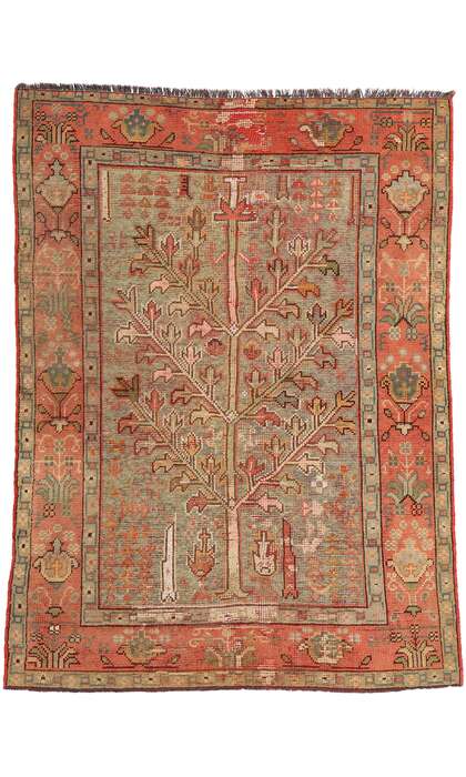 5 x 6 Antique Turkish Oushak Tree of Life Rug 74049