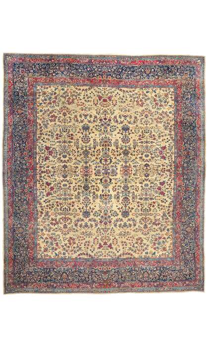 13 x 15 Antique Persian Floral Kerman Rug 77377