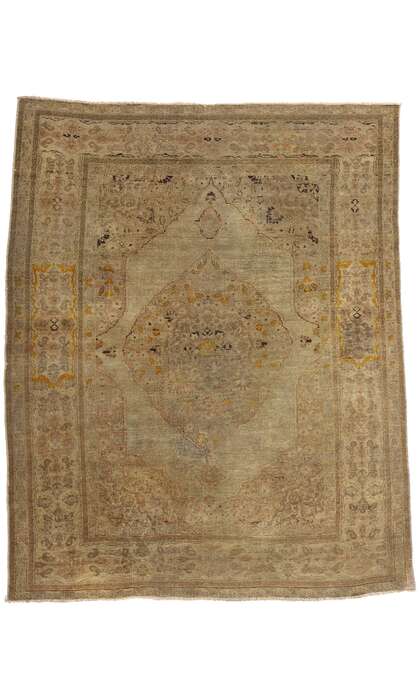 4 x 5 Vintage Earth-Tone Persian Tabriz Rug 78785