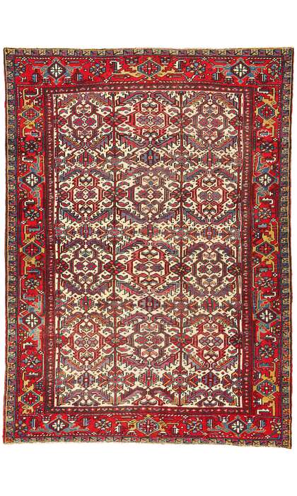 7 x 9 Antique Ivory Persian Dragon Serapi Heriz Rug 78768