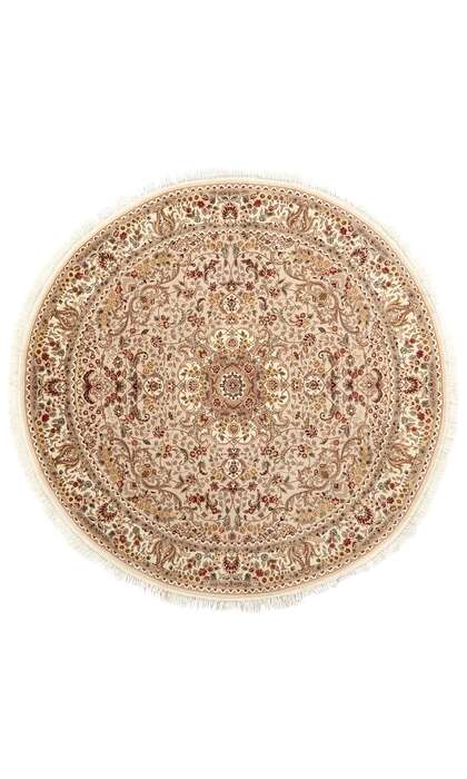 8 x 8 Vintage Chinese Tabriz Wool and Silk Round Area Rug 74981