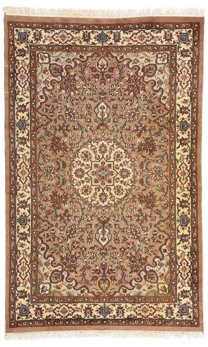 4 x 6 Earth-Tone Vintage Indian Isfahan Rug 78783