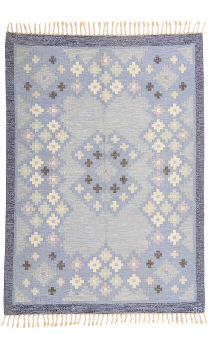 6 x 8 Asa Akerlund Vintage Blue Swedish Rollakan Rug 77036