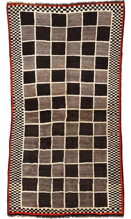 4 x 7 Vintage Checkerboard Persian Gabbeh Rug Midcentury Modern Cubism 61071