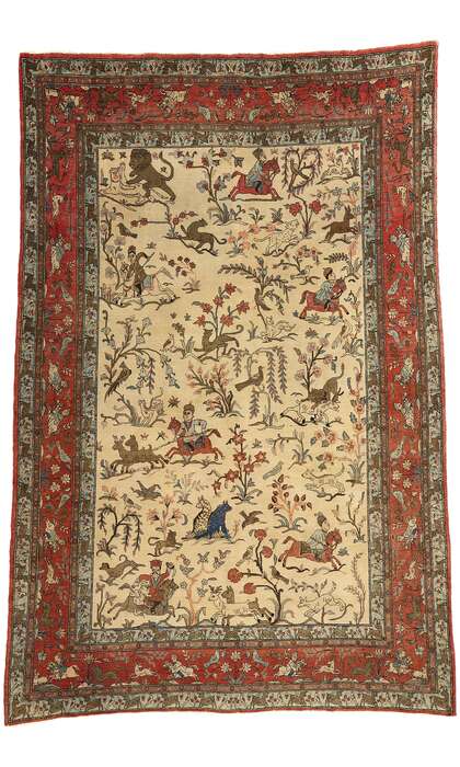 7 x 10 Vintage Persian Tabriz Hunting Rug 78766