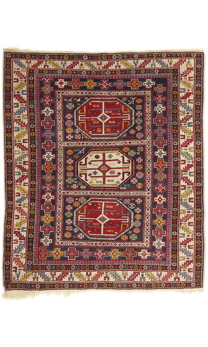 4 x 5 Antique Caucasian Kazak Rug 78813