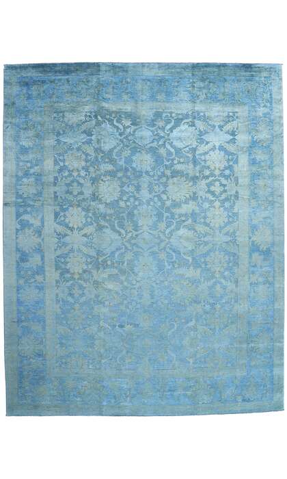 12 x 15 Hand-Carved Cerulean Blue Overdyed Rug 80935