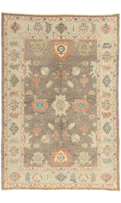 5 x 8 Earth-Tone Modern Turkish Oushak Rug 53425