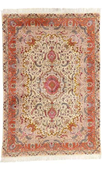 7 x 10 Vintage Wool and Silk Persian Tabriz Rug 78687