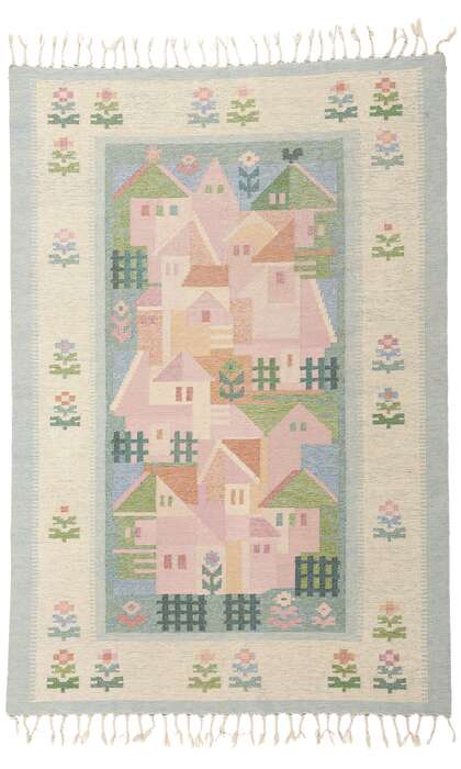 5 x 7 Vintage Swedish Pictorial Rollakan Rug 78819