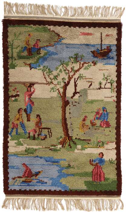 4 x 7 Vintage Swedish Pictorial Rya Rug 78827