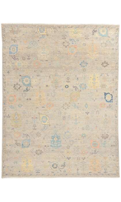 8 x 10 Vintage-Inspired Modern Gray Oushak Rug 31067