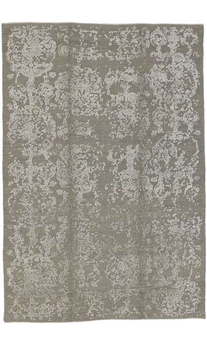 6 x 9 Modern Erased Damask Wool and Silk Rug 30100
