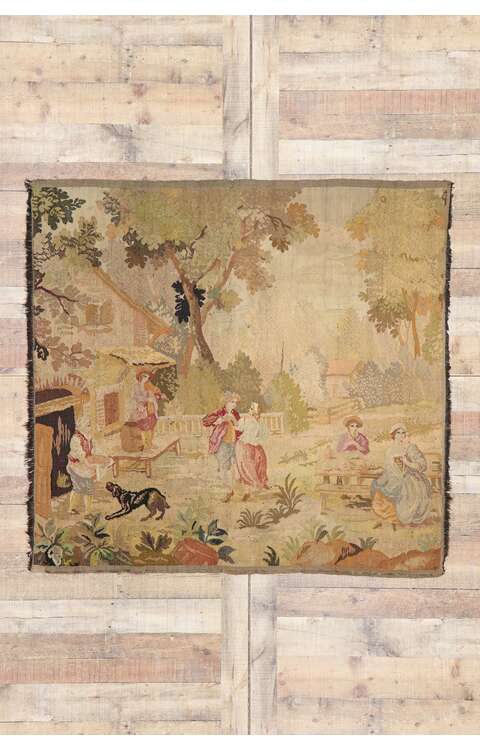4 x 5 Antique French Aubusson Pastoral Tapestry 77763