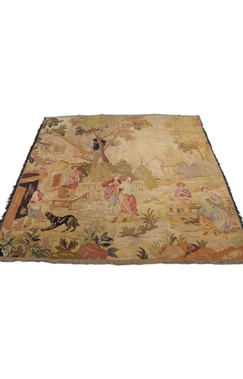 4 x 5 Antique French Aubusson Pastoral Tapestry 77763
