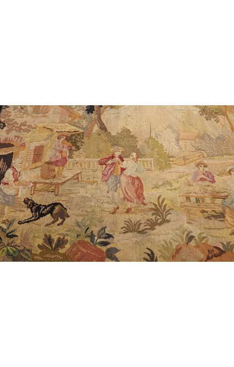 4 x 5 Antique French Aubusson Pastoral Tapestry 77763