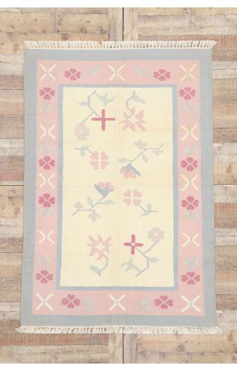 4 x 6 Vintage Floral Dhurrie Rug 77817