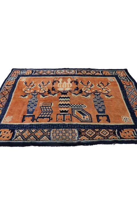 4 x 7 Vintage Chinese Baotou Vase Pictorial Rug with Chinese Chippendale Style 78027