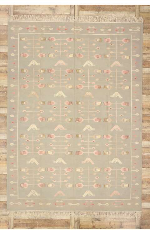 9 x 12 Vintage Romanian Floral Kilim Rug 77966