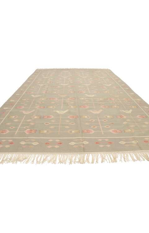 9 x 12 Vintage Romanian Floral Kilim Rug 77966