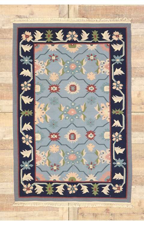 4 x 6 Vintage Romanian Floral Kilim Rug with Folk Art Cottage Style 77954