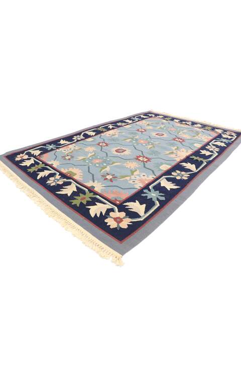 4 x 6 Vintage Romanian Floral Kilim Rug with Folk Art Cottage Style 77954