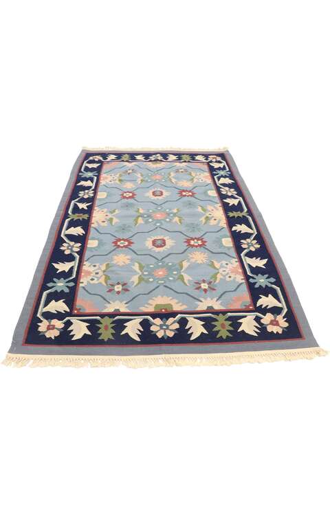 4 x 6 Vintage Romanian Floral Kilim Rug with Folk Art Cottage Style 77954
