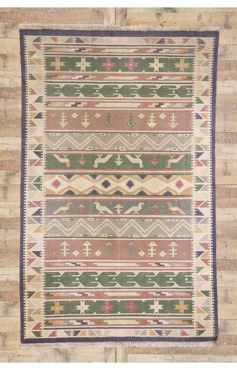 ​5 x 9 Vintage Indian Stone Wash Dhurrie Rug with Tribal Style 77985
