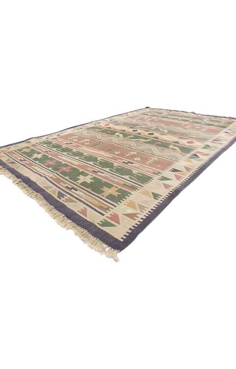 ​5 x 9 Vintage Indian Stone Wash Dhurrie Rug with Tribal Style 77985