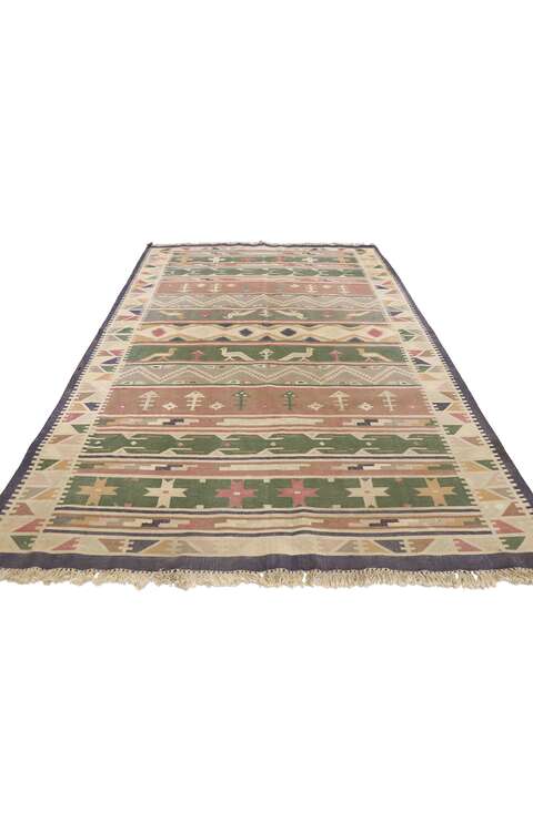 ​5 x 9 Vintage Indian Stone Wash Dhurrie Rug with Tribal Style 77985