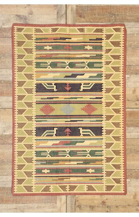 4 x 6 Vintage Indian Stone Wash Dhurrie Rug with Tribal Style 77989