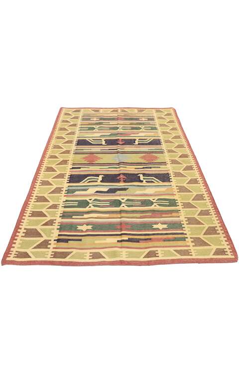 4 x 6 Vintage Indian Stone Wash Dhurrie Rug with Tribal Style 77989