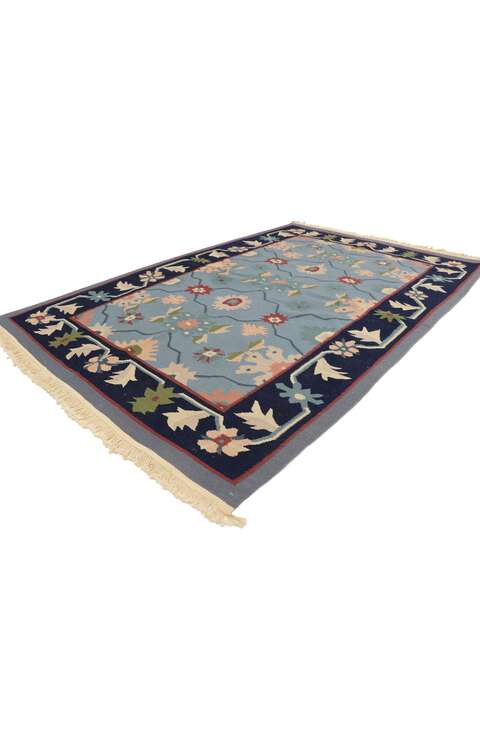 4 x 6 Vintage Romanian Floral Kilim Rug with Folk Art Cottage Style 77991